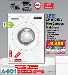 SEG CM 910 INV 9 KG ÇAMAŞIR MAKİNESİ SEG CM 910 INV 9 KG ÇAMAŞIR MAKİNESİ